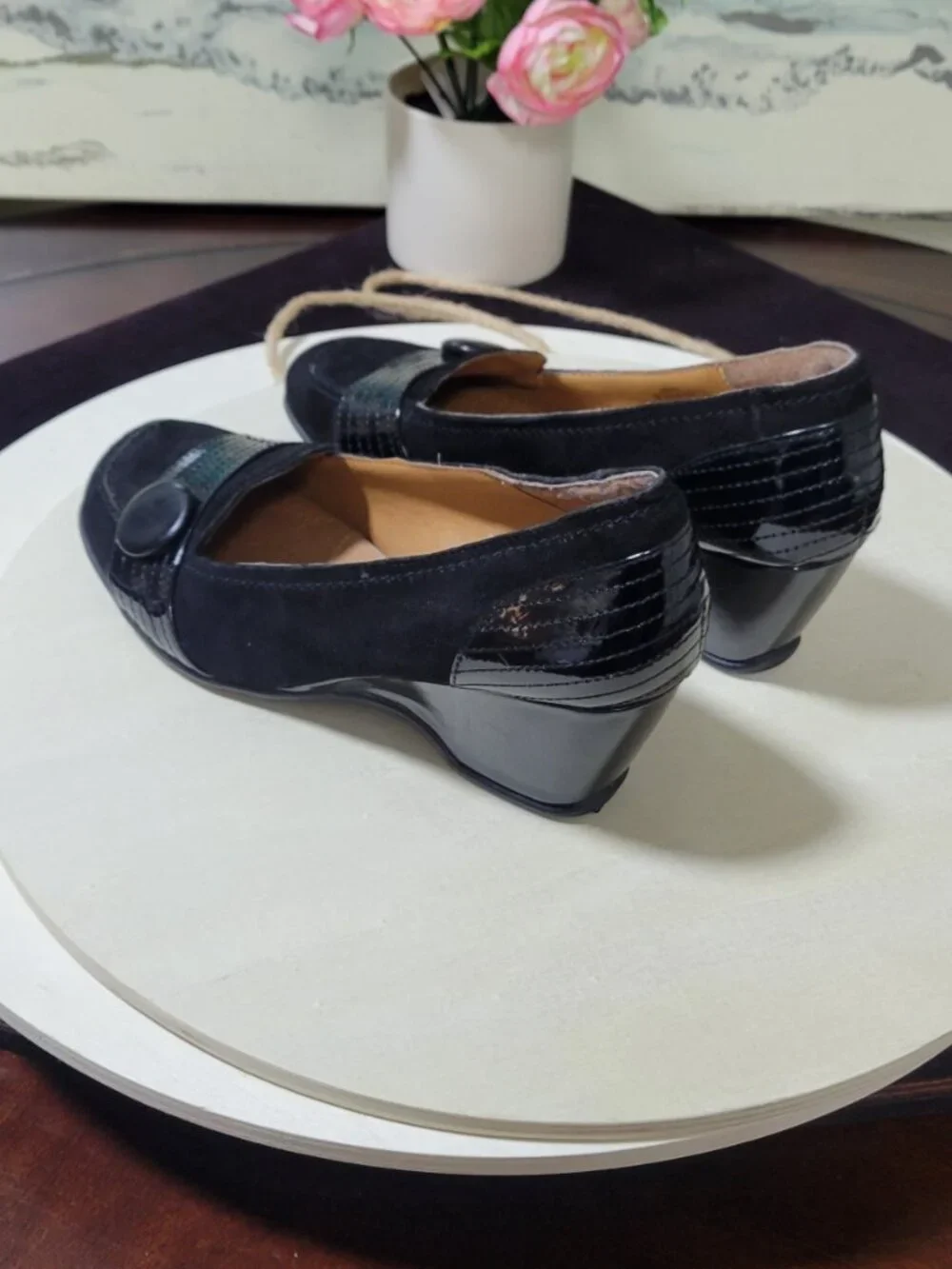 Sofft EuroSoft Black Suede Leather Wedge Heels [Item #SW01]